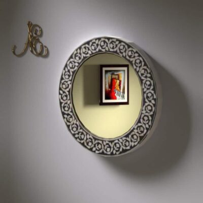 Round Bone Inlay Mirror Frame